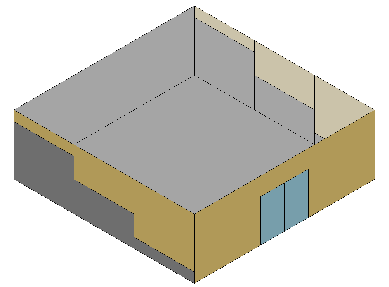 Walkout basement wall and floor surfaces (in gray) all reference the same Foundation:Kiva object